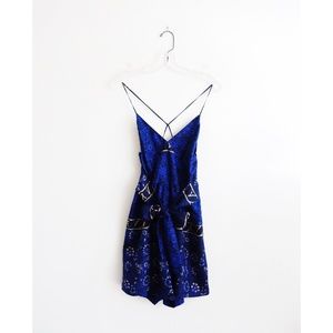 Sunner Blue Batik Silk Spaghetti Strap Romper sz S